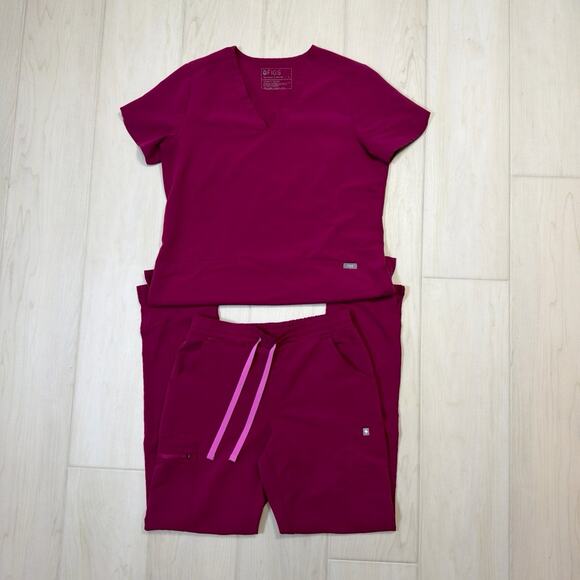 Figs Scrubs Pants - FIGS Dark Magenta Casma Top Yola Skinny Pants Scrub Set Medical Uniform Size XS